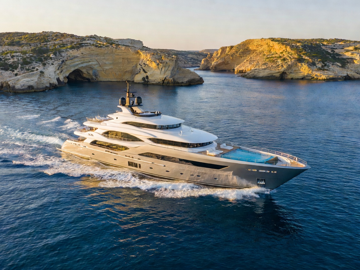 M/Y Aurelia Sovereign 50M Heesen superyacht cruising off the blue waters of Malta