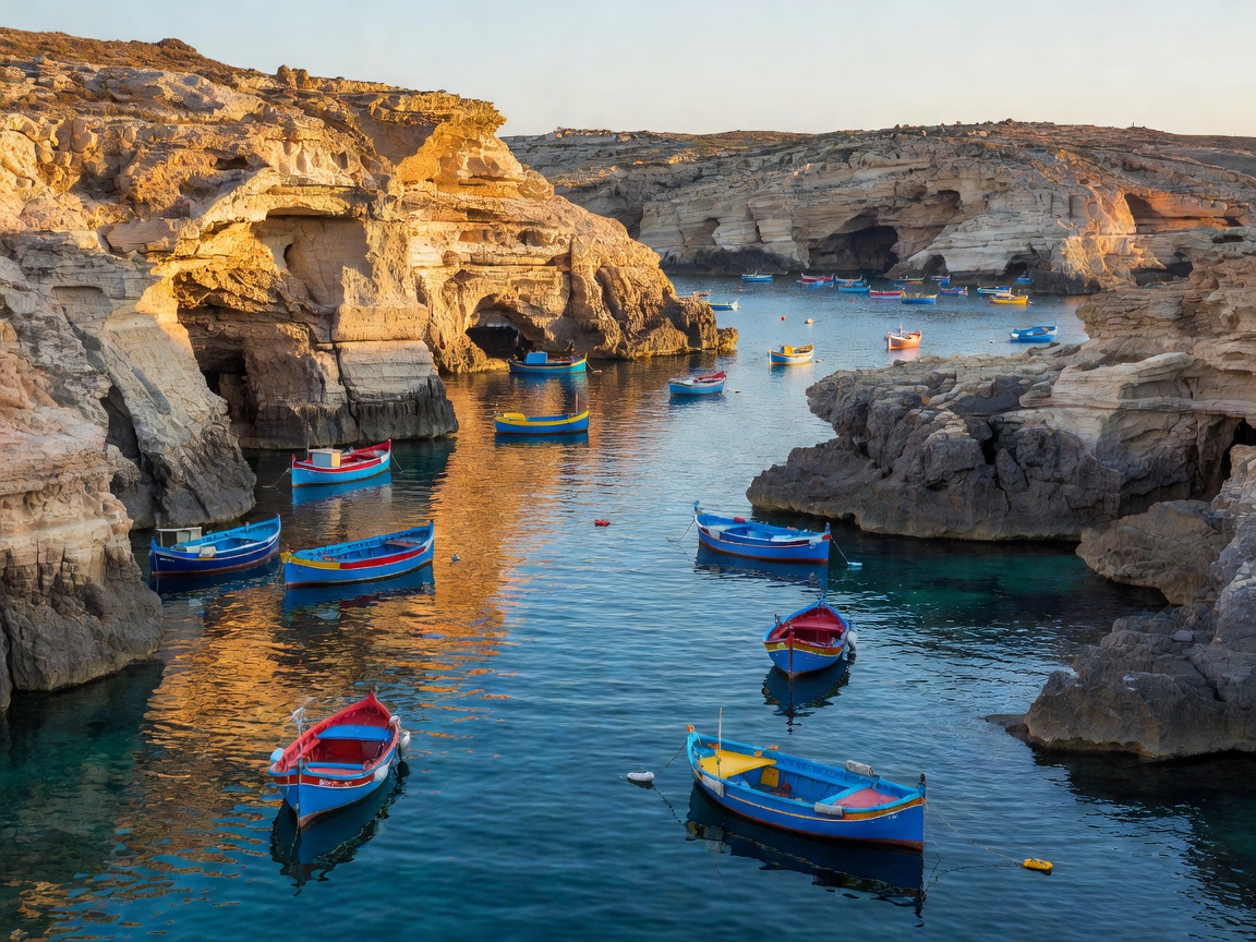 Maltese coastline anchorages with limestone cliffs and turquoise water